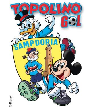 Cartolina "Topolino gol" con scudo sampdoriano